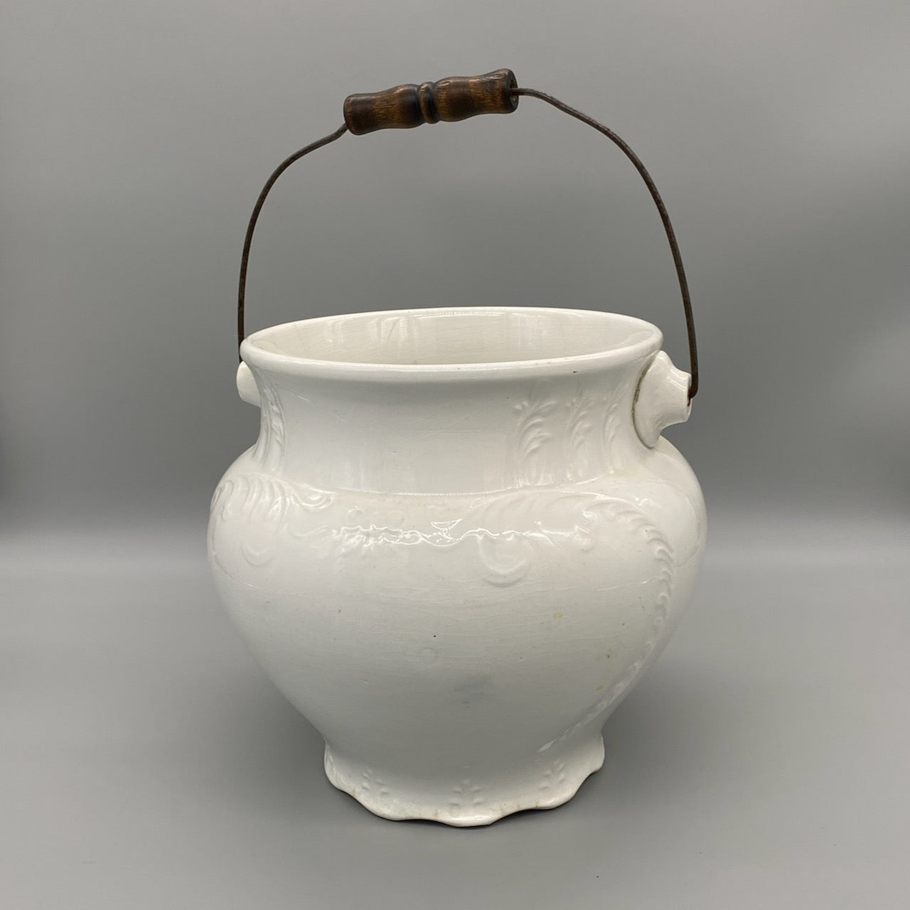 Ironstone Chamber Pot with Wooden Handle