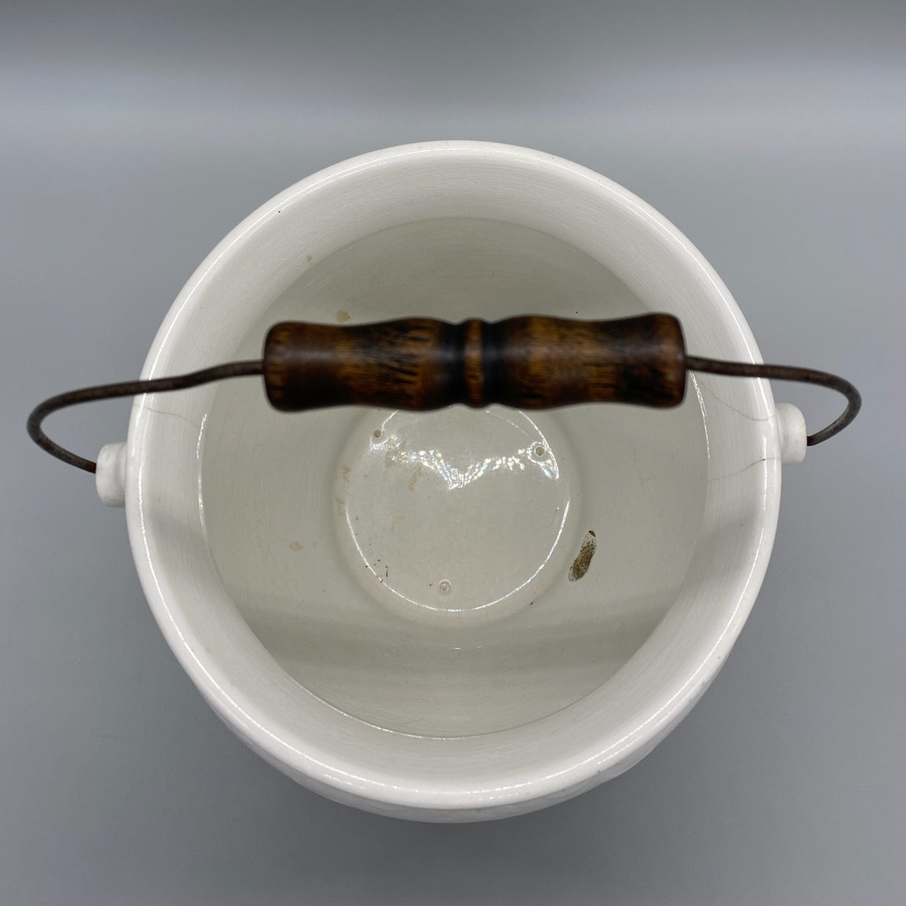 Ironstone Chamber Pot with Wooden Handle