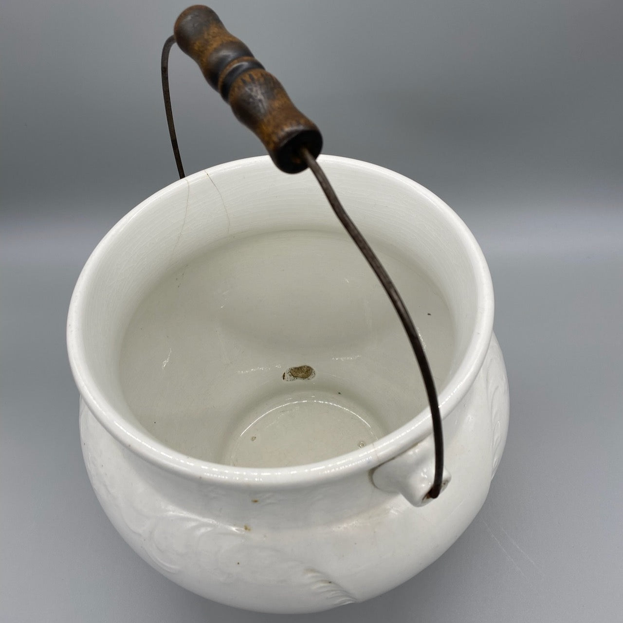 Ironstone Chamber Pot with Wooden Handle