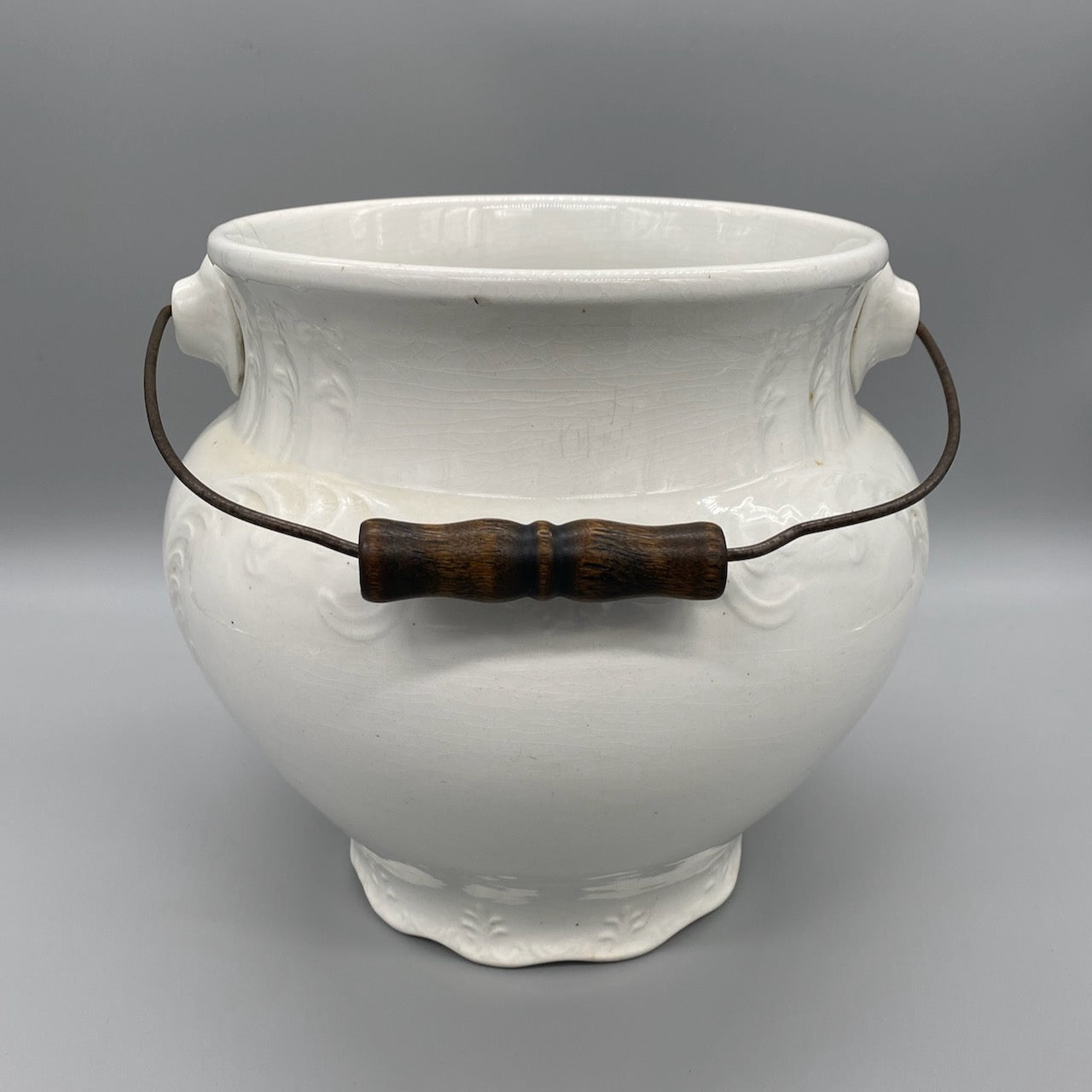 Ironstone Chamber Pot with Wooden Handle