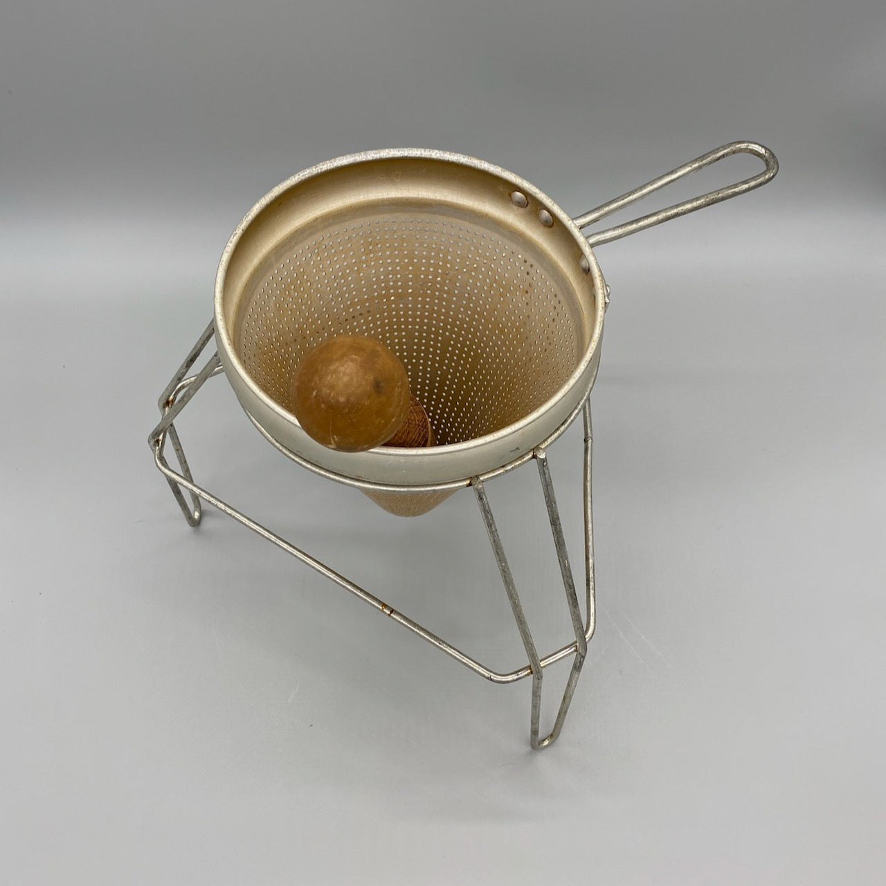 Cone Colander Strainer with Stand & Wood Pestle