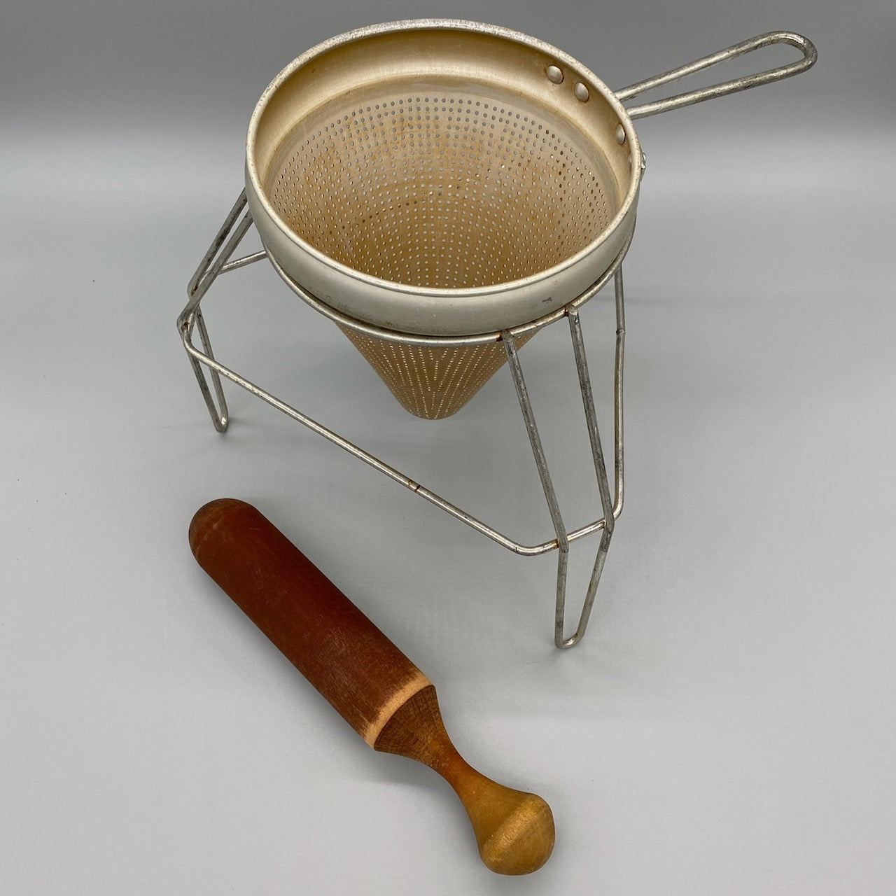 Cone Colander Strainer with Stand & Wood Pestle